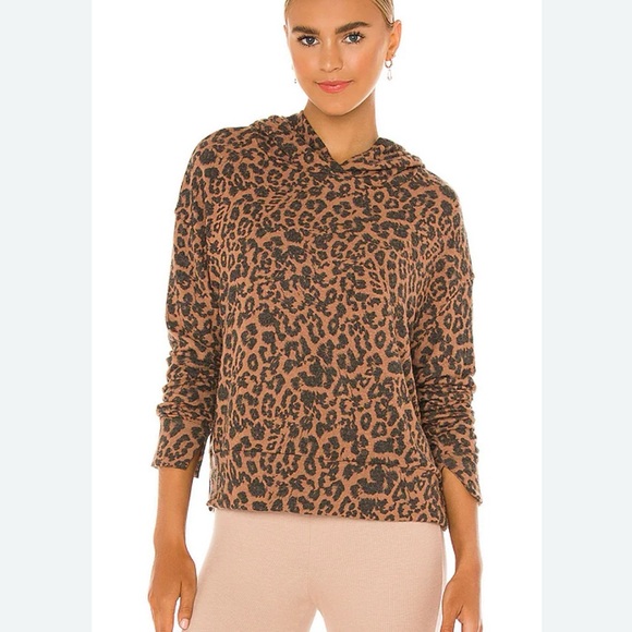 LNA Tops - LNA Leopard Print Brushed Hoodie Sweatshirt – Brown, Size Small, like new
